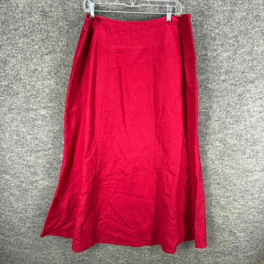 Ashley Stewart Skirt Women 1X Plus Red A-Line Midi Zipper Mid Rise Linen Lined